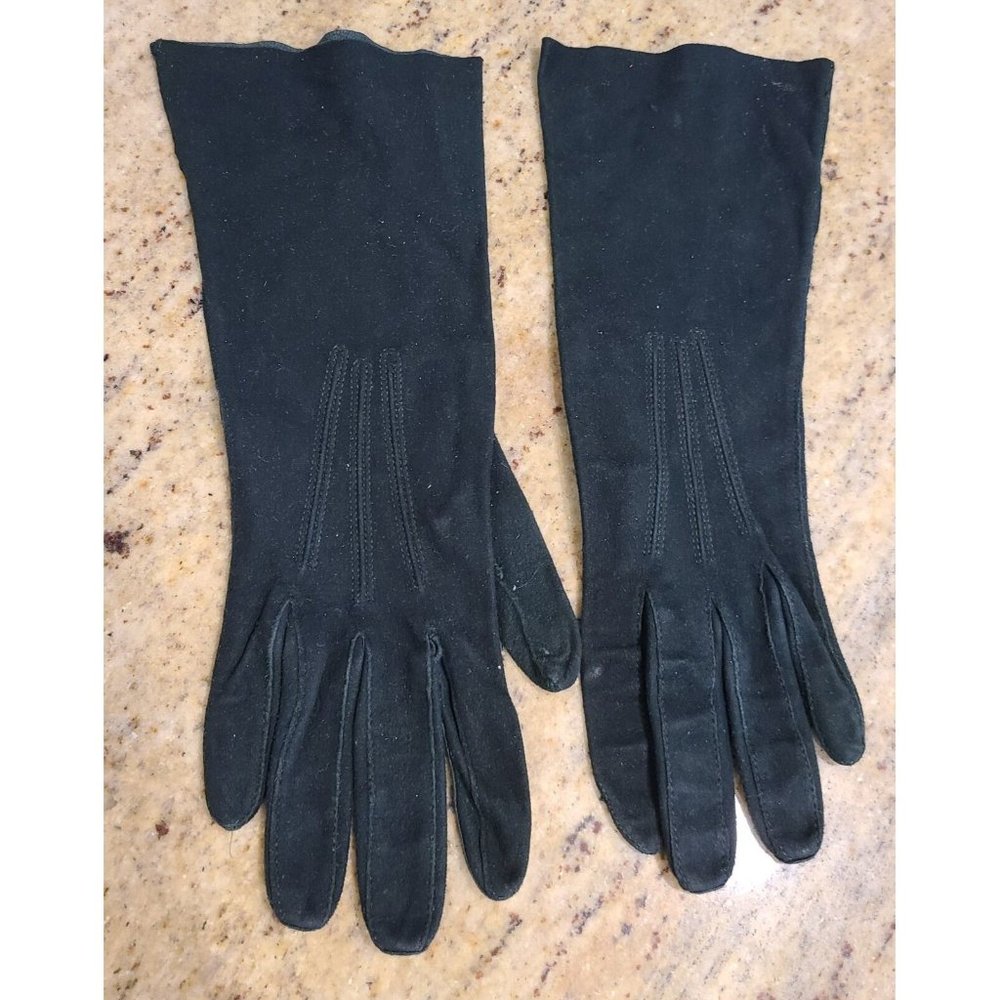 Vintage Size S 6 1/4 Green Suede Leather Formal 10" Long Gloves Superb
